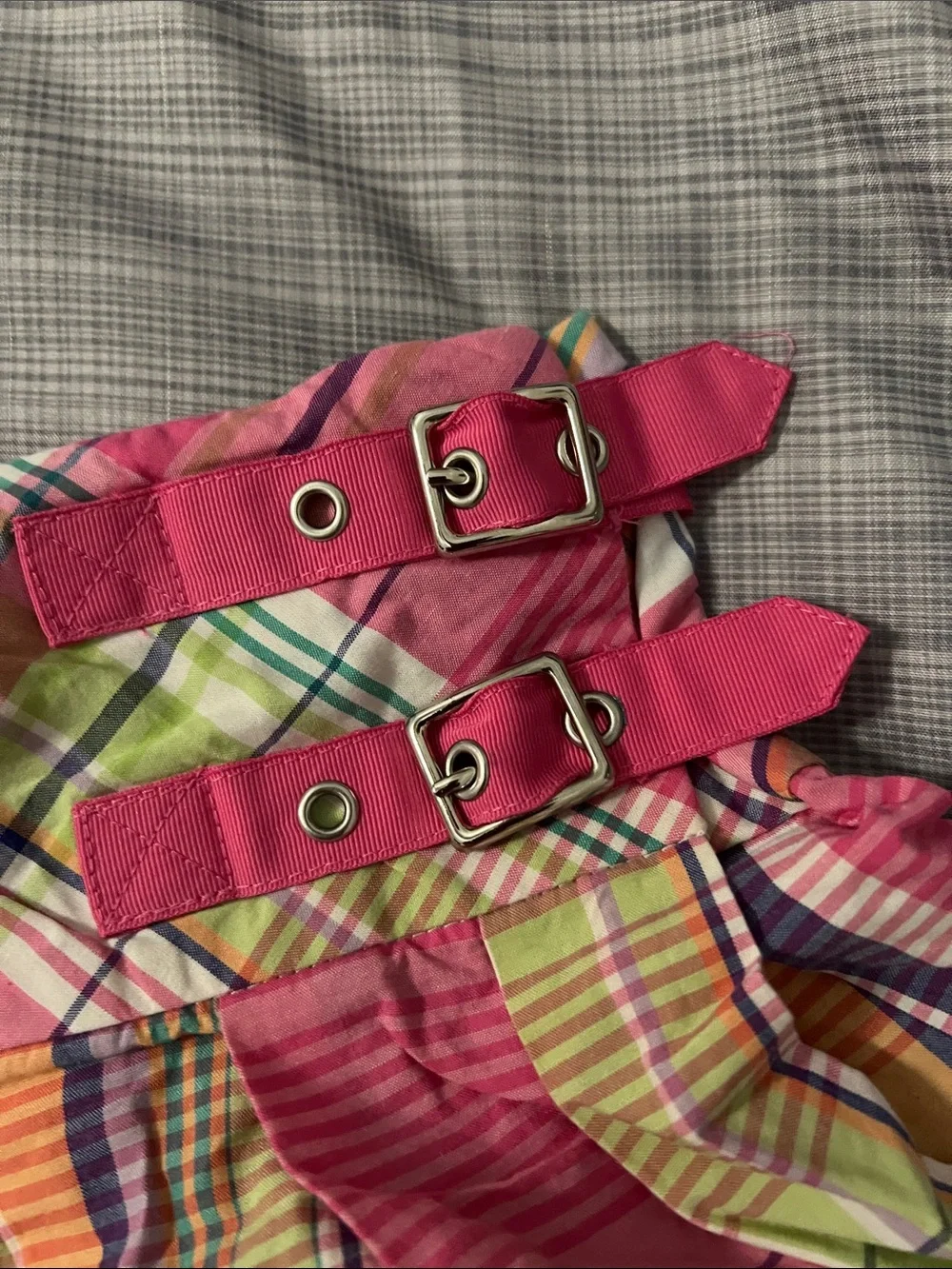 Ralph Lauren Pink Multicolor Plaid Circle Skirt with Double Buckle